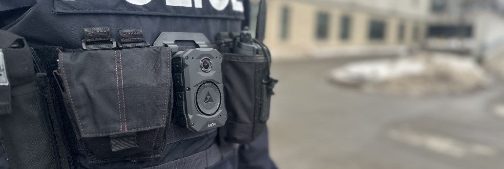 An officer wearing a body-worn camera