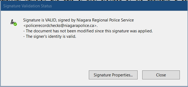 Police Record Check Certificate Signature Validation Status